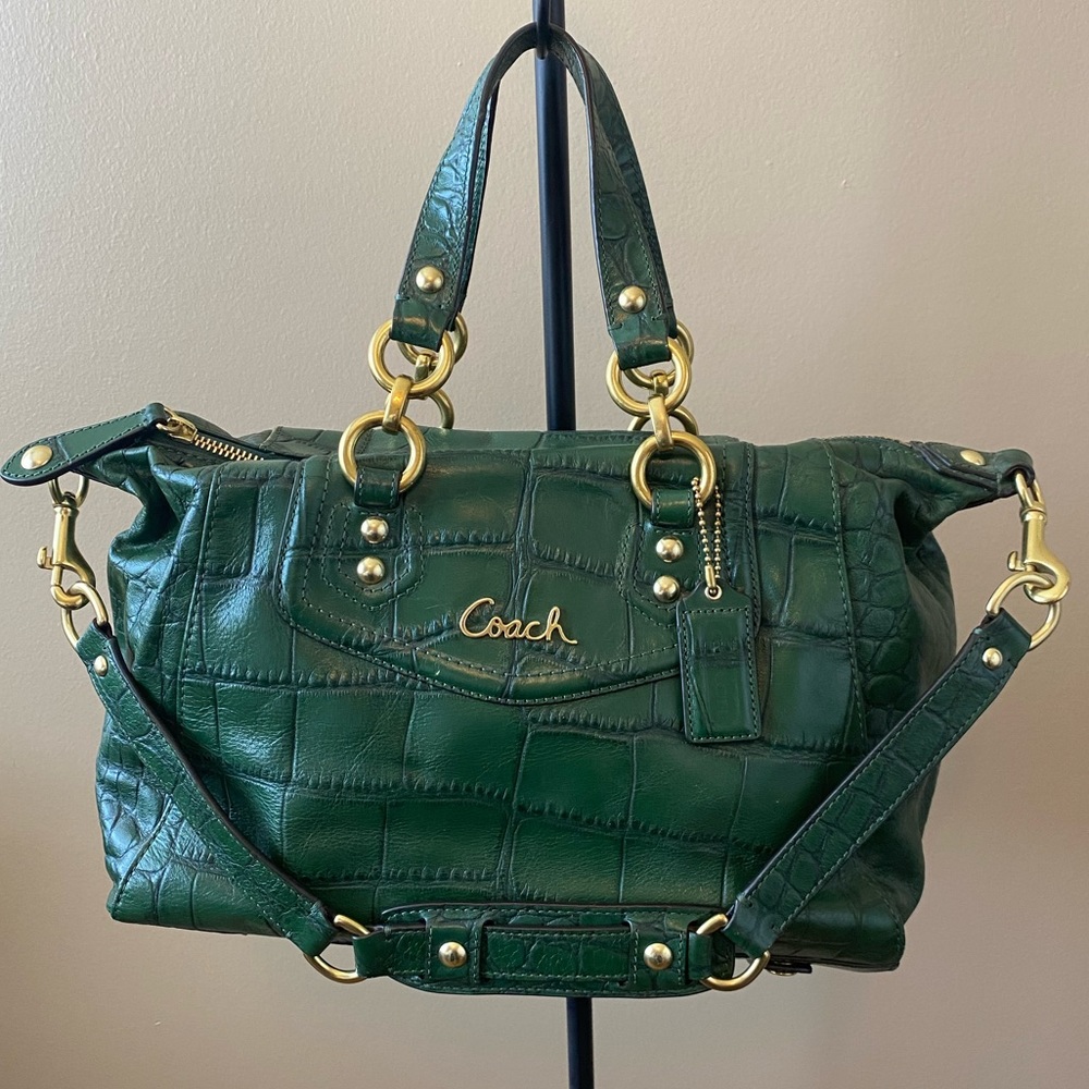 Coach Ashley Embossed Crocodile Leather Green Purse